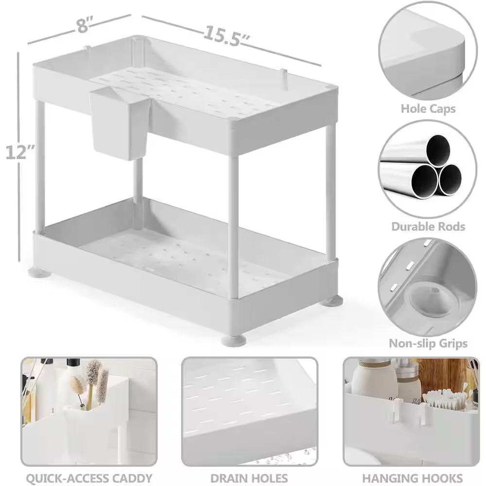 2-Tier White under Sink Organizer Storage Cabinet Basket Drawer