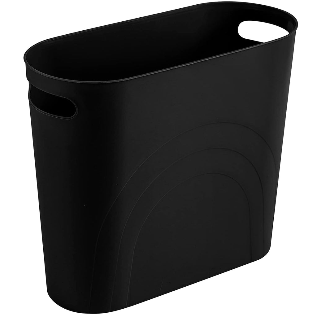 Small Trash Can, 3.5 Gallon Slim Garbage Can Plastic Waste Basket with Handles Container Bin for Narrow Spaces Bathroom, Bedroom, Kitchen, Office at Home, Black