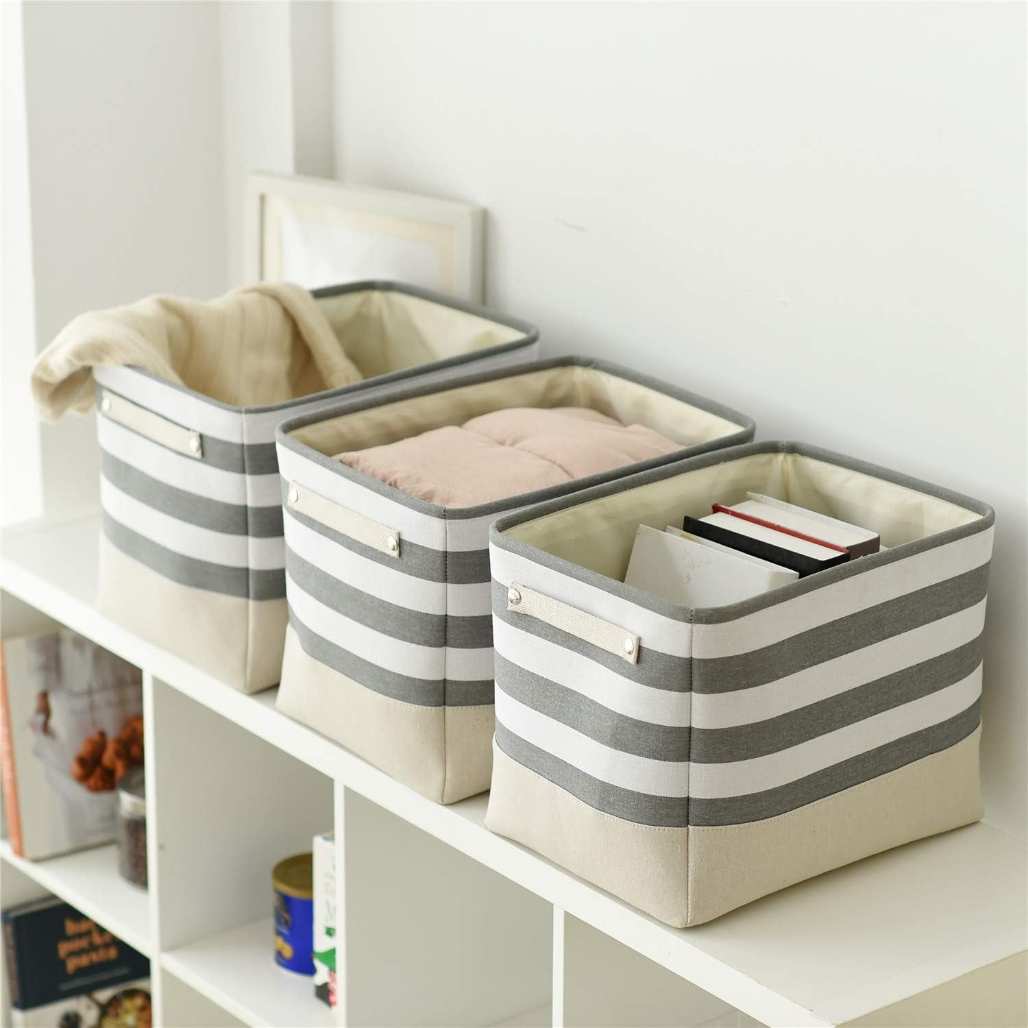 Extra Large Cube Storage Bins Baskets for Organizing, Sturdy Fabric Storage Basket Cube W/Handles, Decorative Foldable Storage Baskets for Shelves Closet Nursery Toy (3 Pack 16×12×12Inch)