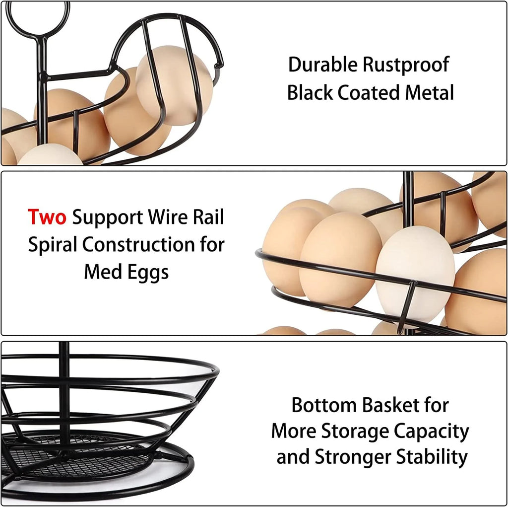 Egg Skelter, Spiral Design Egg Dispenser Rack Holder with Storage Basket for Countertop, Kitchen