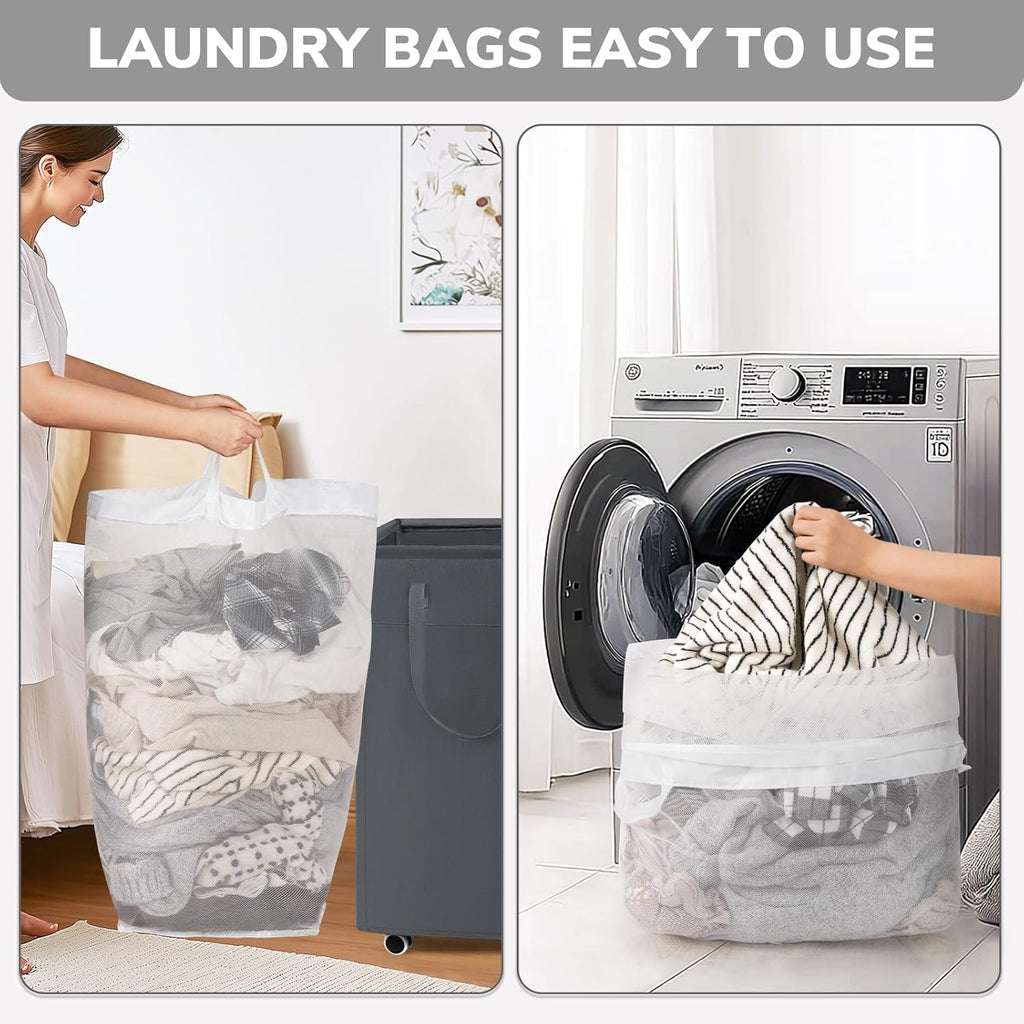 Laundry Basket with Wheels, Laundry Hamper with Removable Wash Bag, Clothes Hamper, Rolling Laundry Basket, Dorm Room Essentials, 75L, Grey