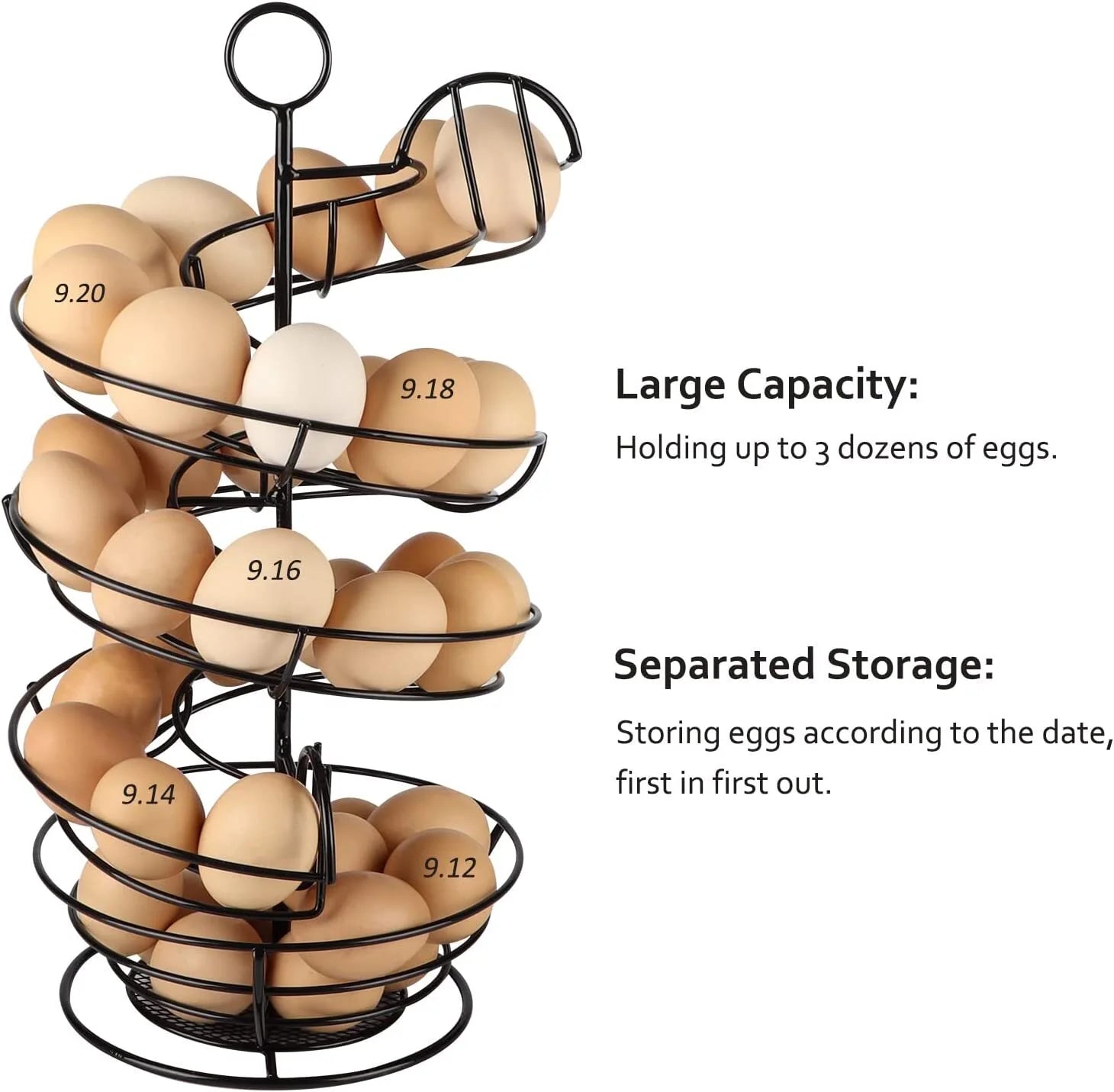 Egg Skelter, Spiral Design Egg Dispenser Rack Holder with Storage Basket for Countertop, Kitchen