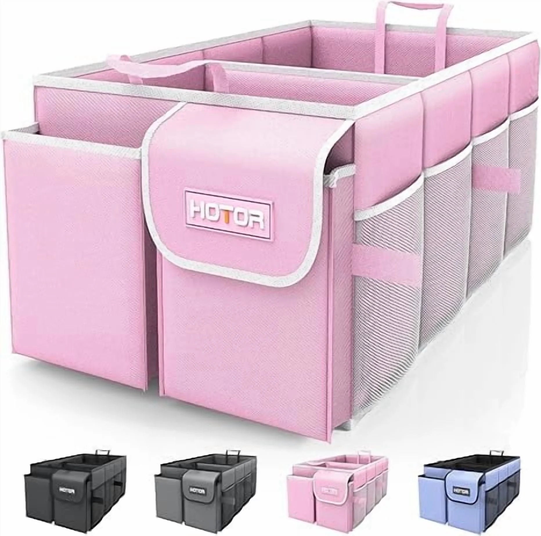 Trunk Organizer for Car and SUV - Large-Capacity Car Organizer with Multiple Compartments, Foldable Car Organization for Car Accessories, Tools, Sundries, Pink