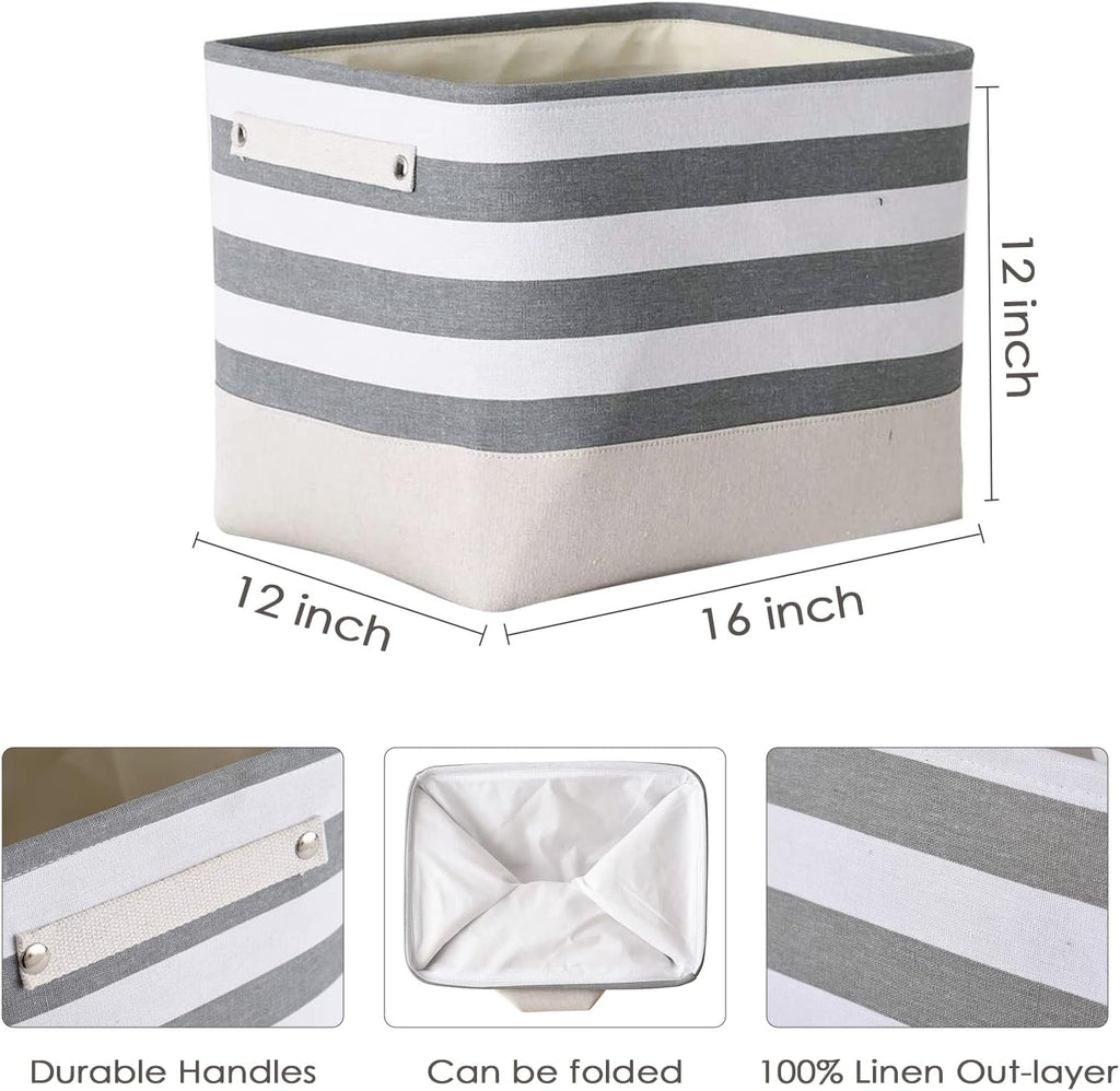 Extra Large Cube Storage Bins Baskets for Organizing, Sturdy Fabric Storage Basket Cube W/Handles, Decorative Foldable Storage Baskets for Shelves Closet Nursery Toy (3 Pack 16×12×12Inch)