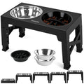 Elevated Dog Bowls Stand with 2 Stainless Steel Dishes 1 Slow Feeder Dog Bowl, Raised Dog Bowl Adjusts to 5 Heights (3.15",8.9'',10",11.2'',12.4") for Medium and Large Dogs(Black)