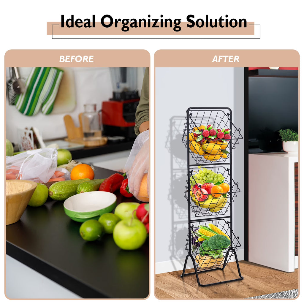 3-Tier Wire Fruit Basket Stand Kitchen Snack Vegetable Storage Organizer