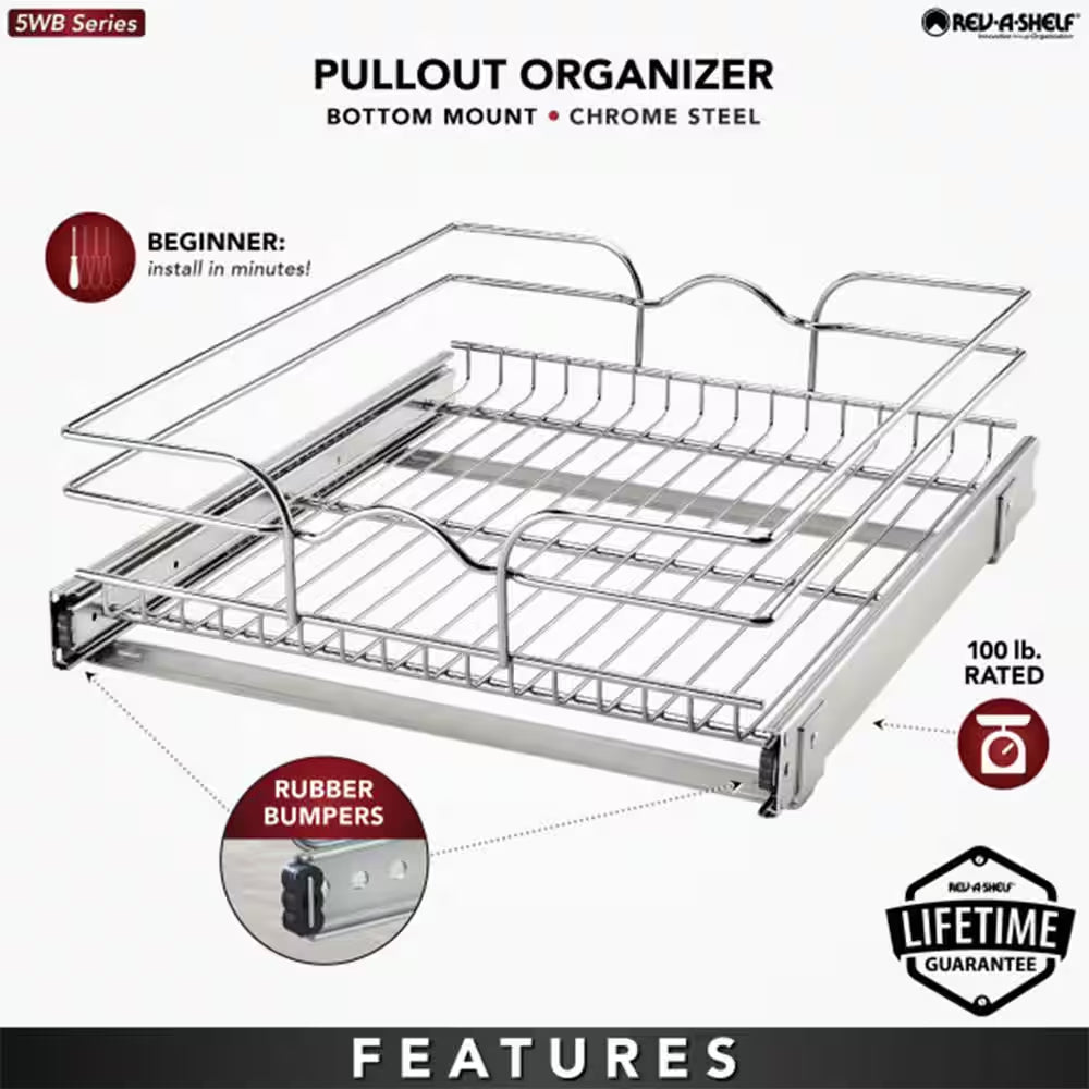 Silver Kitchen Cabinet Pull Out Shelf Organizer, 18 In. X 20 In.