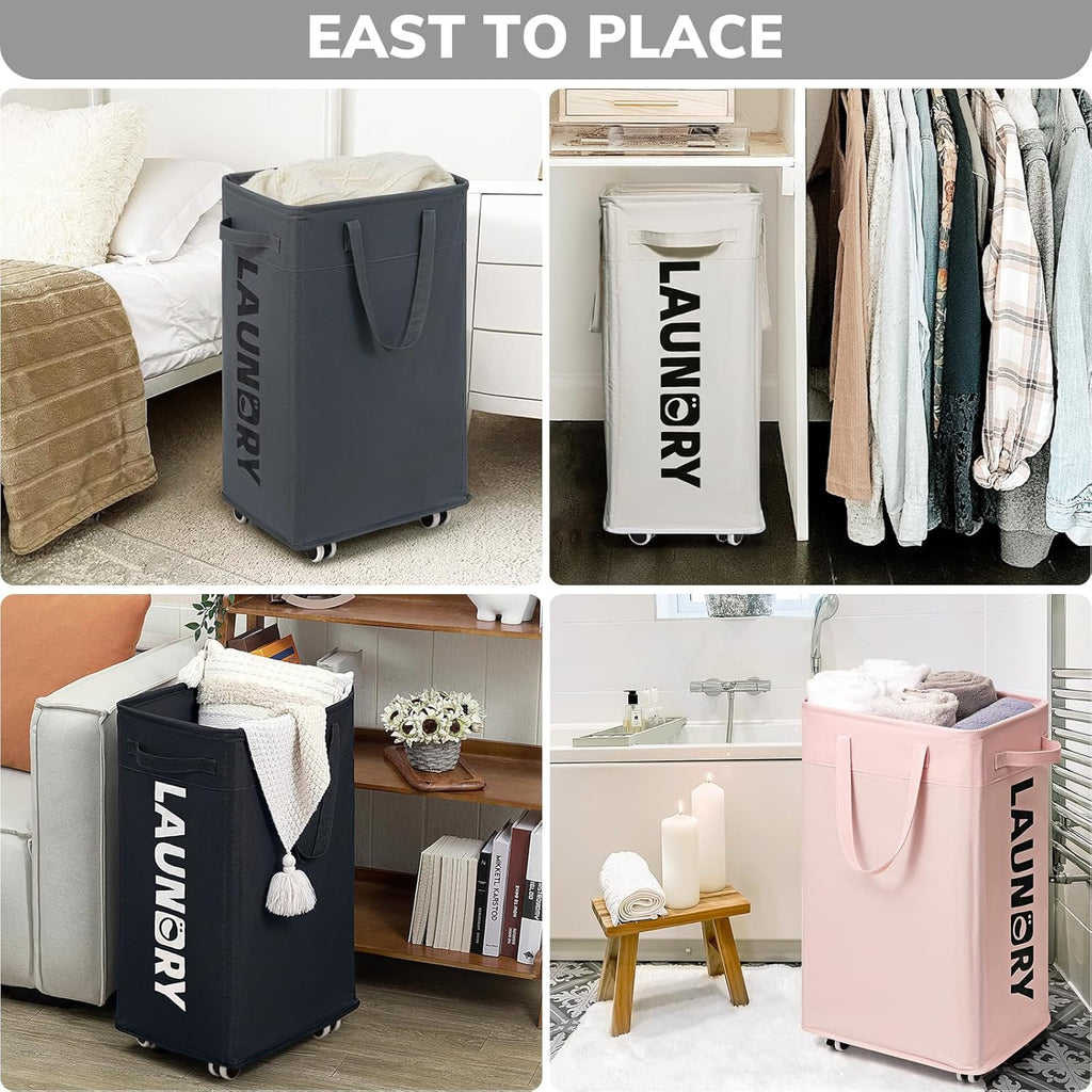 Laundry Basket with Wheels, Laundry Hamper with Removable Wash Bag, Clothes Hamper, Rolling Laundry Basket, Dorm Room Essentials, 75L, Grey
