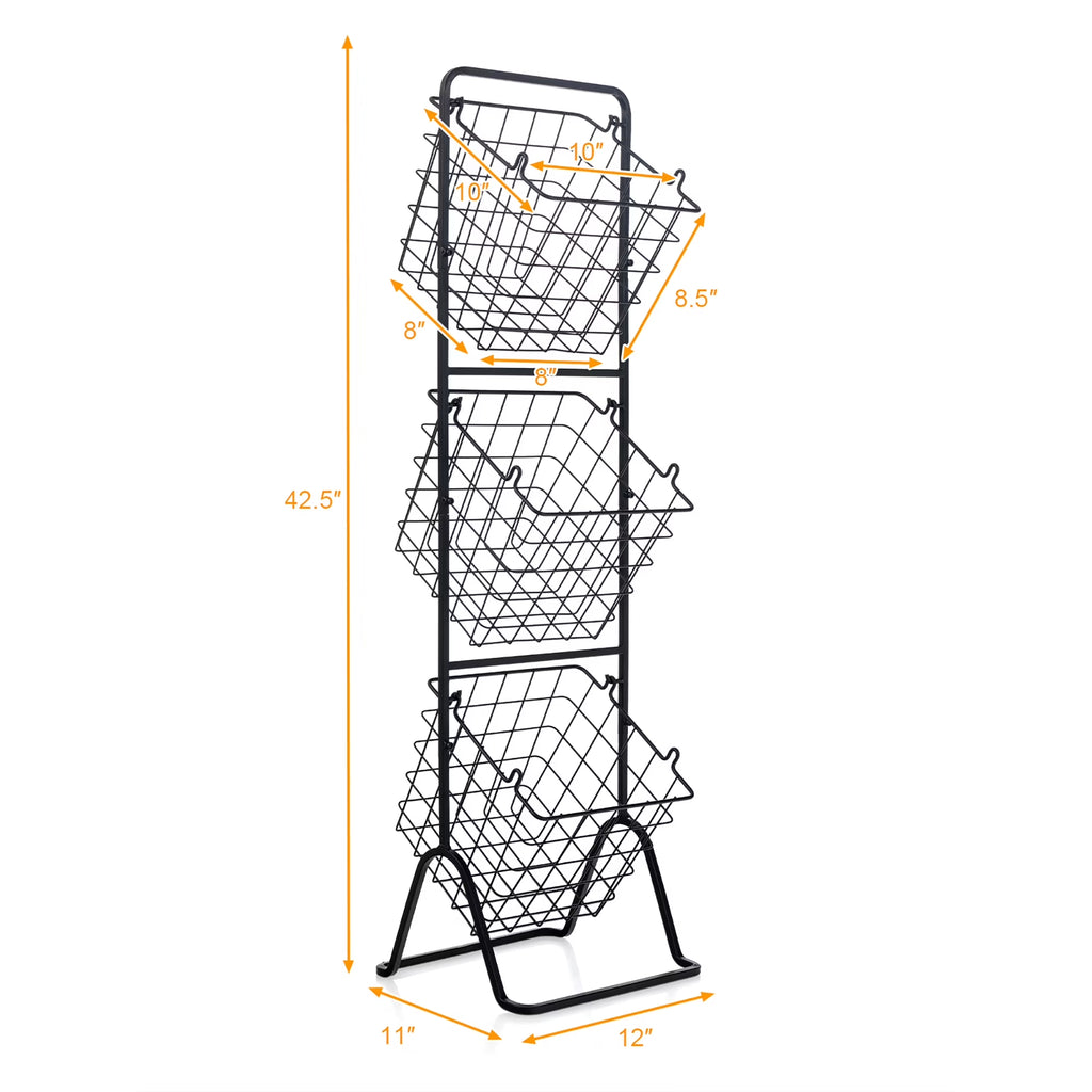 3-Tier Wire Fruit Basket Stand Kitchen Snack Vegetable Storage Organizer