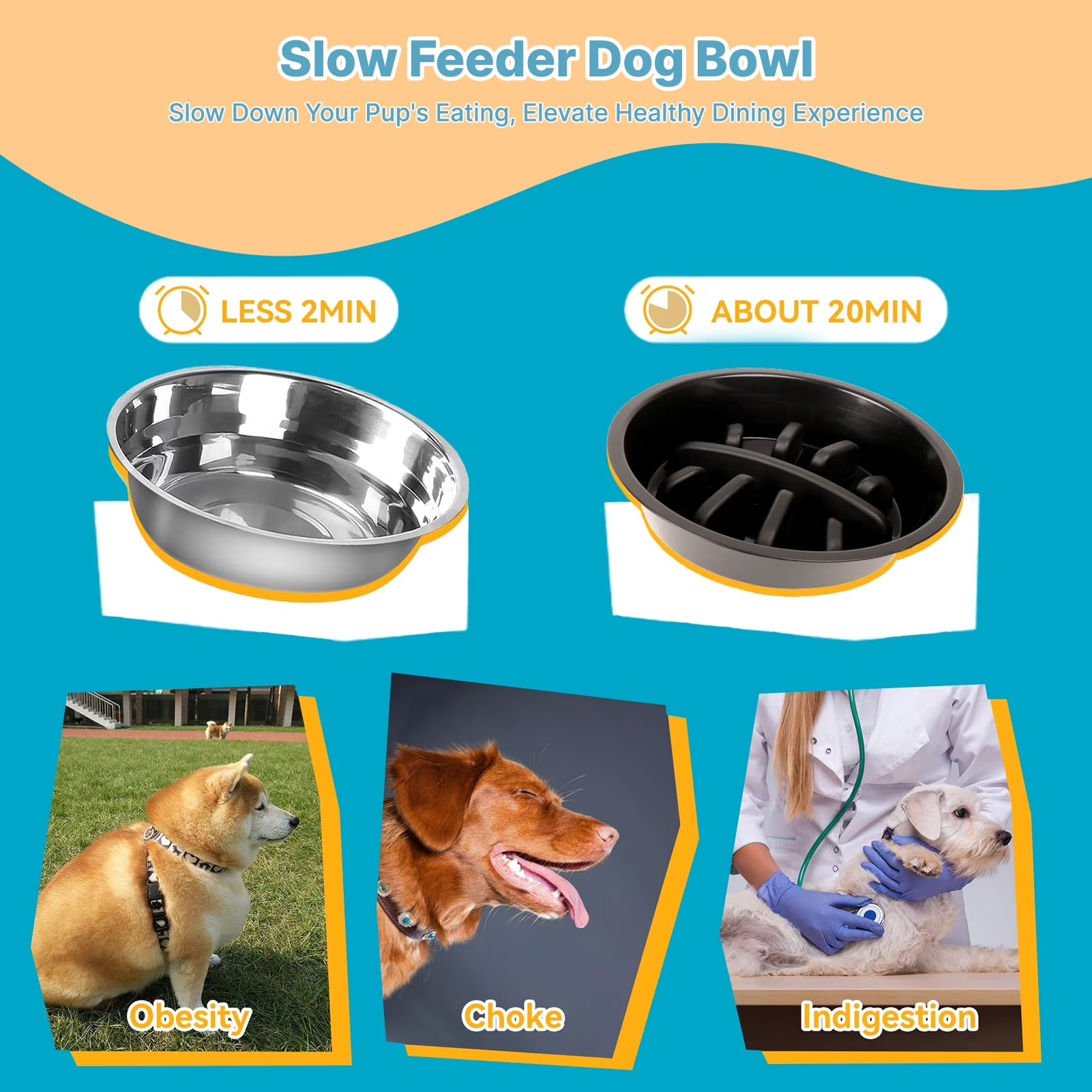 Elevated Dog Bowls Stand with 2 Stainless Steel Dishes 1 Slow Feeder Dog Bowl, Raised Dog Bowl Adjusts to 5 Heights (3.15",8.9'',10",11.2'',12.4") for Medium and Large Dogs(Black)