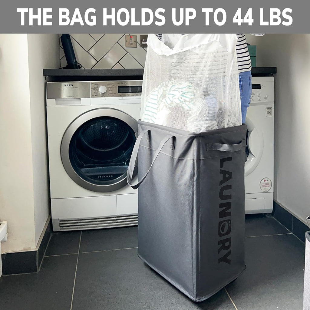 Laundry Basket with Wheels, Laundry Hamper with Removable Wash Bag, Clothes Hamper, Rolling Laundry Basket, Dorm Room Essentials, 75L, Grey