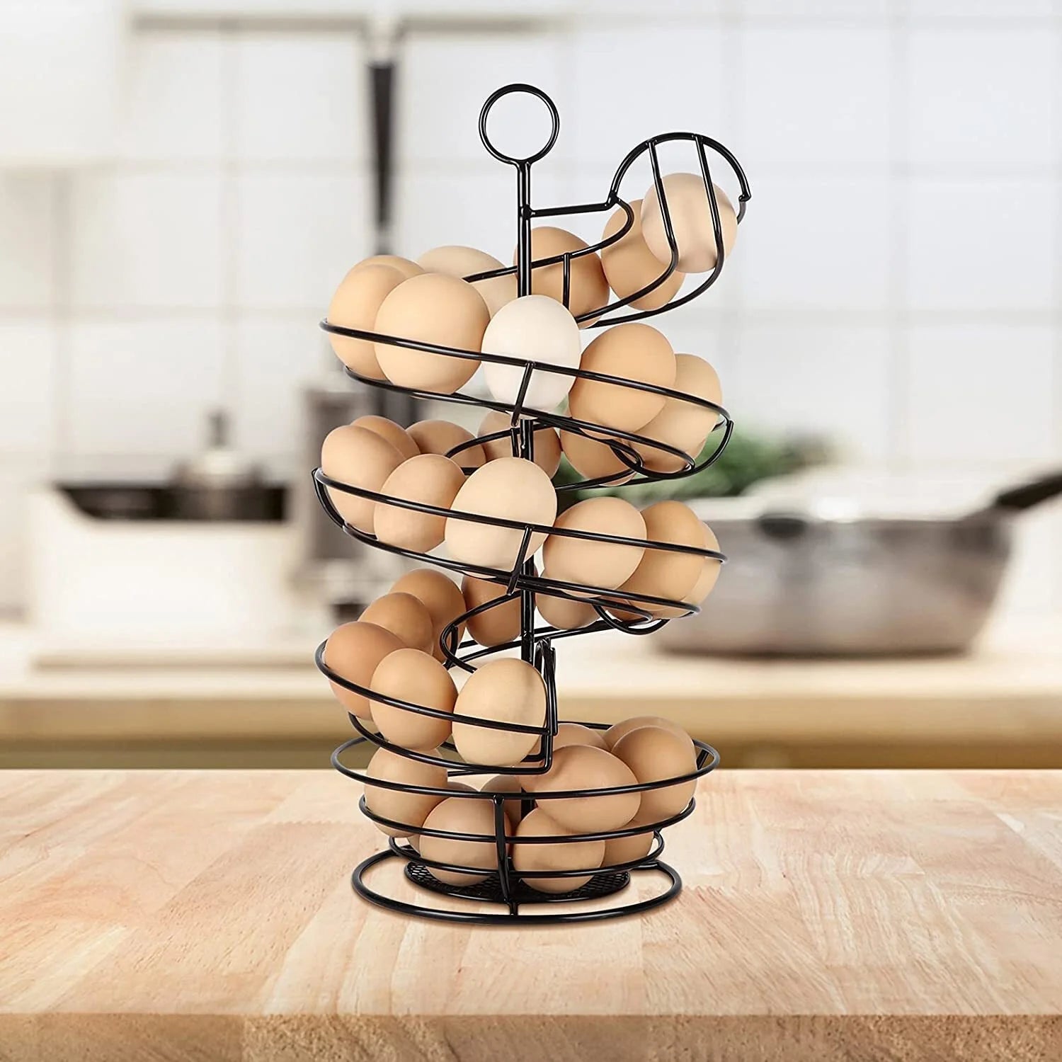 Egg Skelter, Spiral Design Egg Dispenser Rack Holder with Storage Basket for Countertop, Kitchen