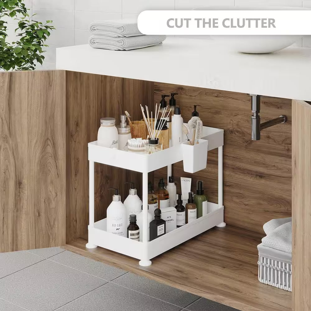 2-Tier White under Sink Organizer Storage Cabinet Basket Drawer